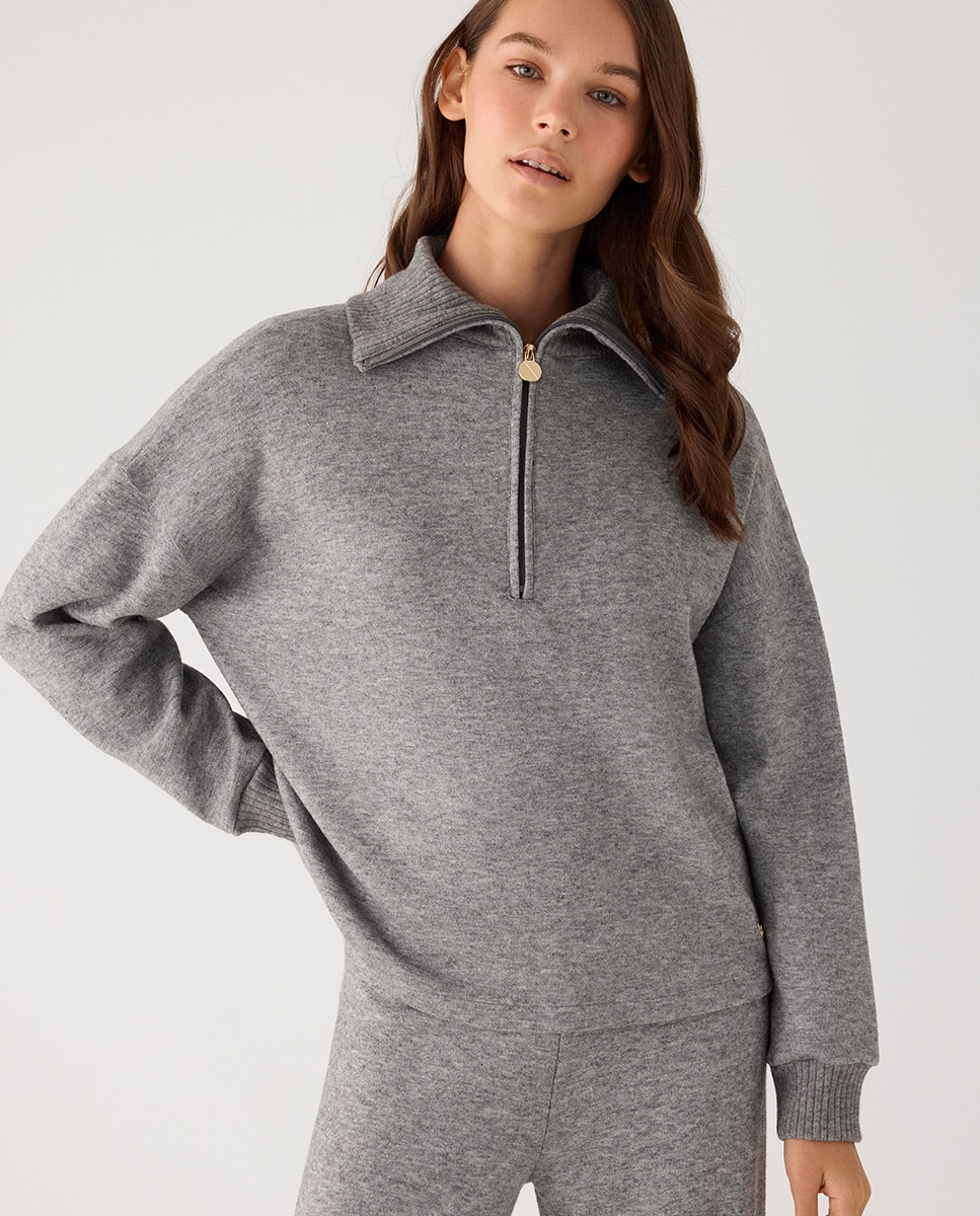 Sudadera cálida cuello con cremallera - Ysabel Mora - Gris claro Gris claro-1
