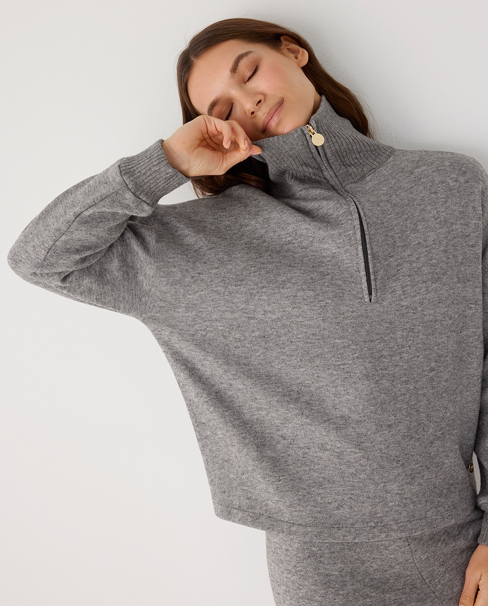 Sudadera cálida cuello con cremallera - Ysabel Mora - Gris claro Gris claro-7