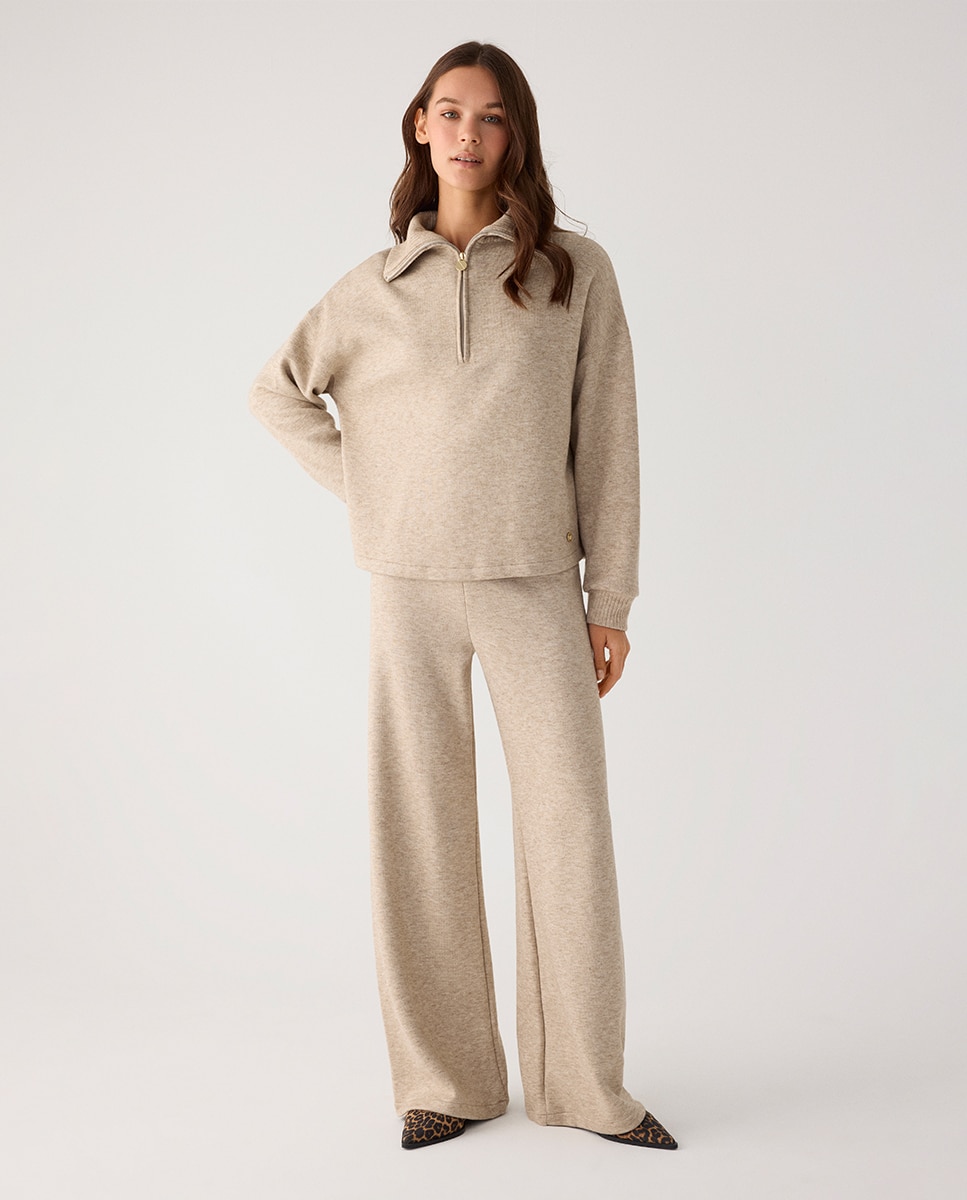 Sudadera cálida cuello con cremallera - Ysabel Mora - Beige Beige-1