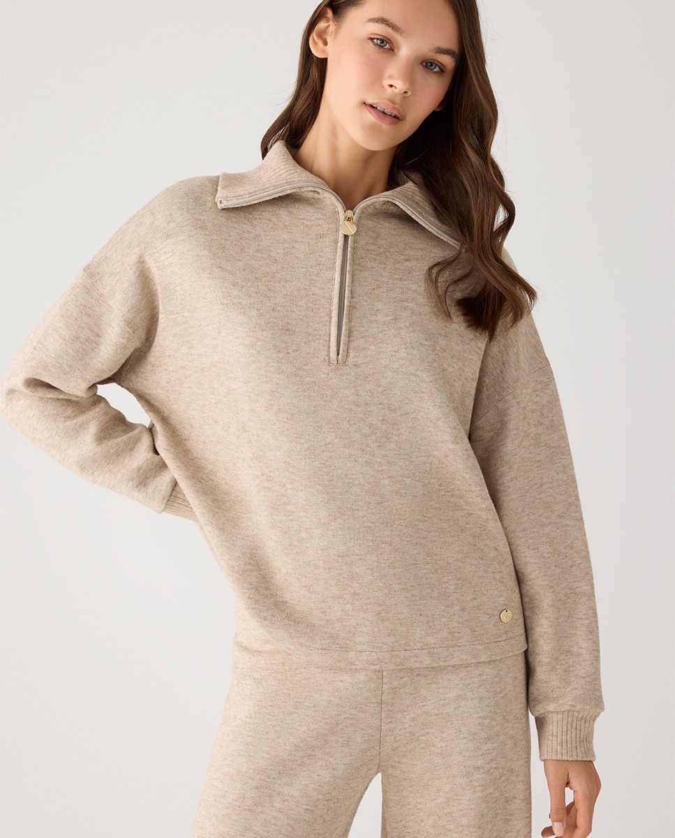 Sudadera cálida cuello con cremallera - Ysabel Mora - Beige Beige-3