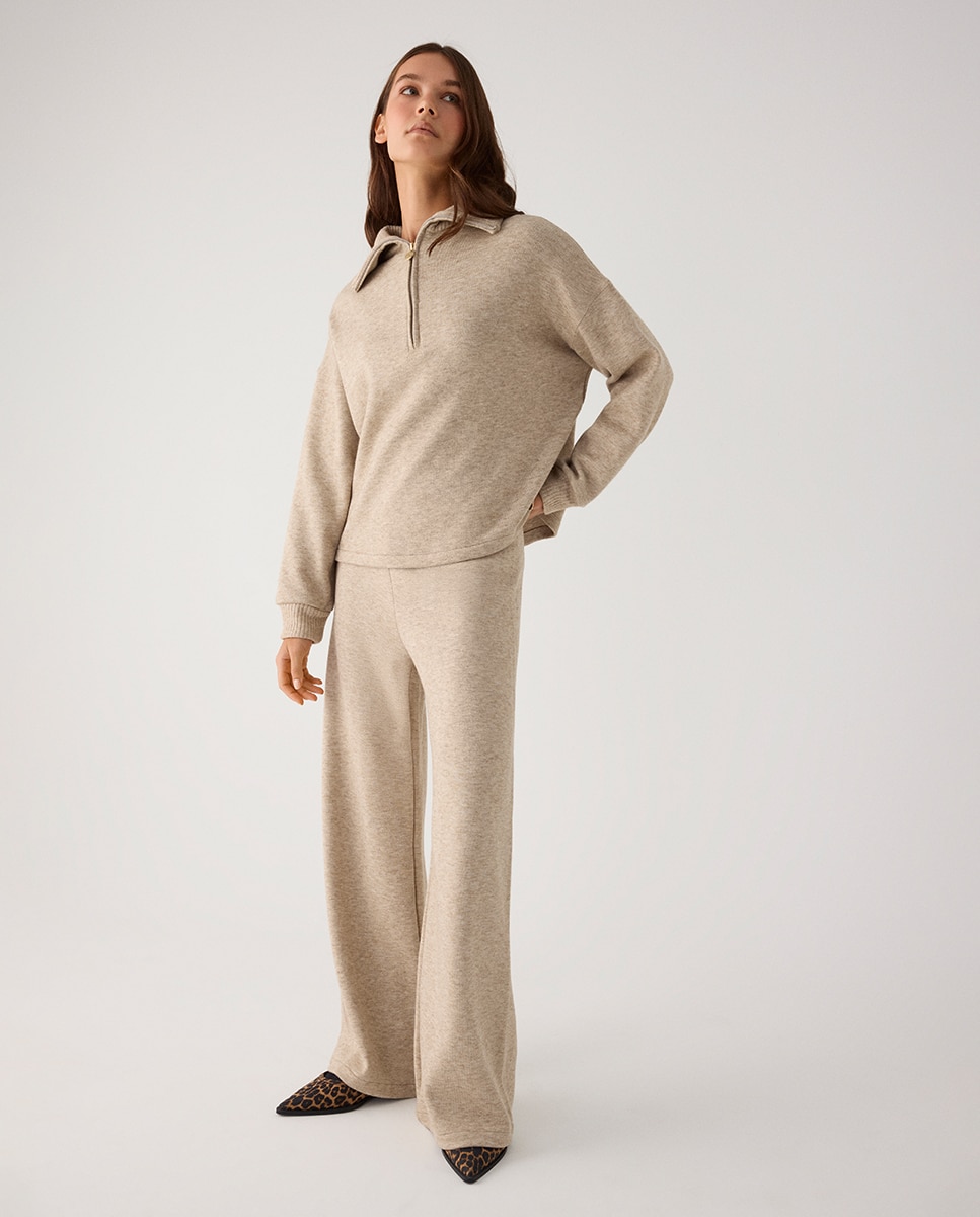 Sudadera cálida cuello con cremallera - Ysabel Mora - Beige Beige-4
