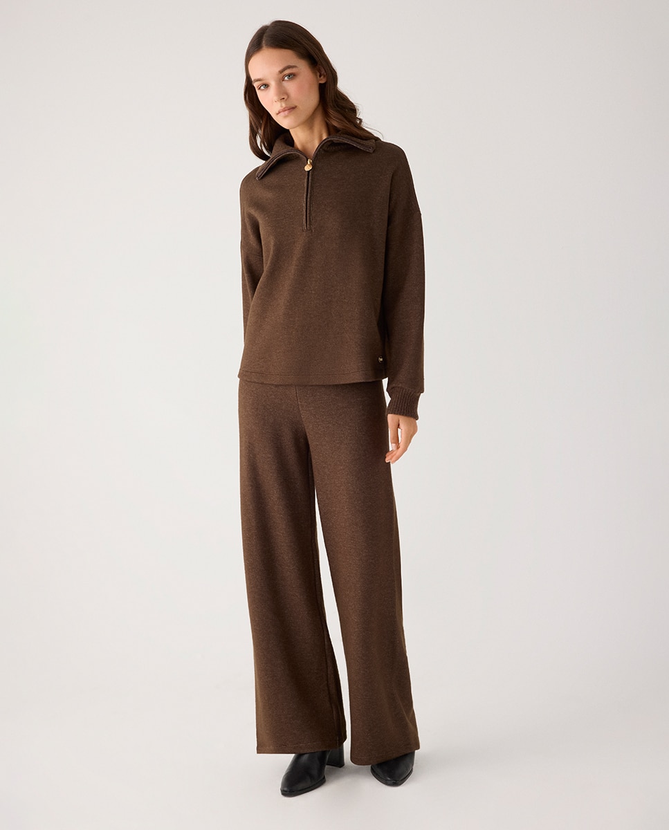 Sudadera cálida cuello con cremallera - Ysabel Mora - Marrón chocolate Marrón chocolate-1