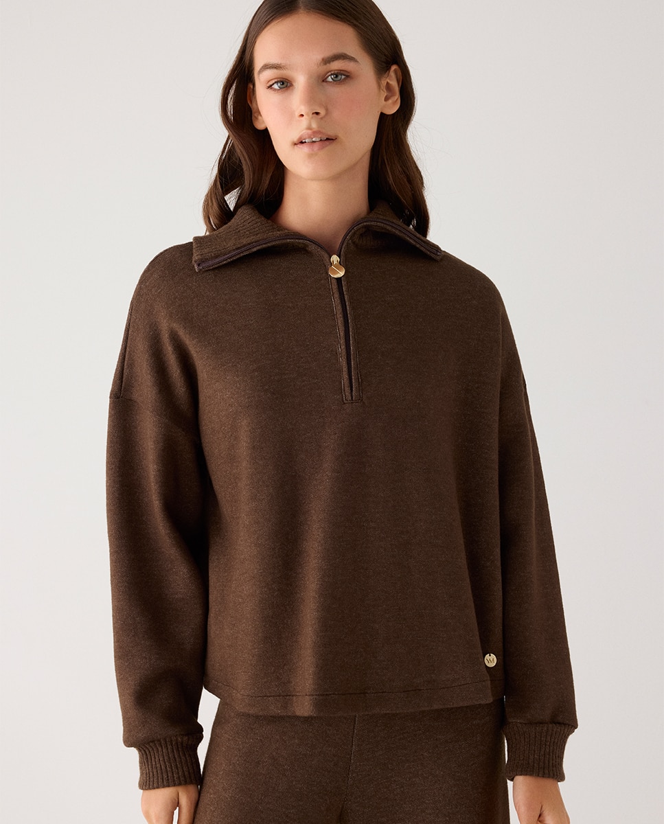 Sudadera cálida cuello con cremallera - Ysabel Mora - Marrón chocolate Marrón chocolate-2
