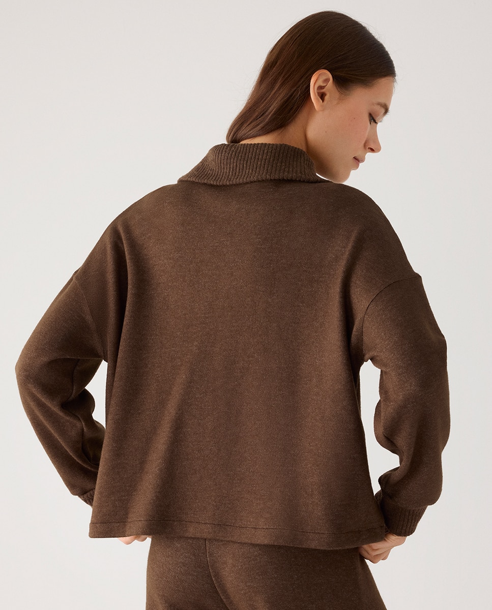 Sudadera cálida cuello con cremallera - Ysabel Mora - Marrón chocolate Marrón chocolate-5