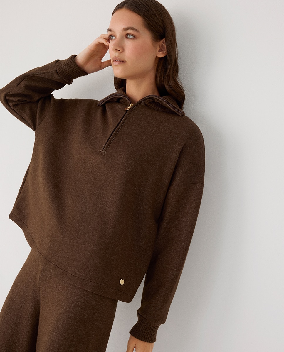 Sudadera cálida cuello con cremallera - Ysabel Mora - Marrón chocolate Marrón chocolate-6