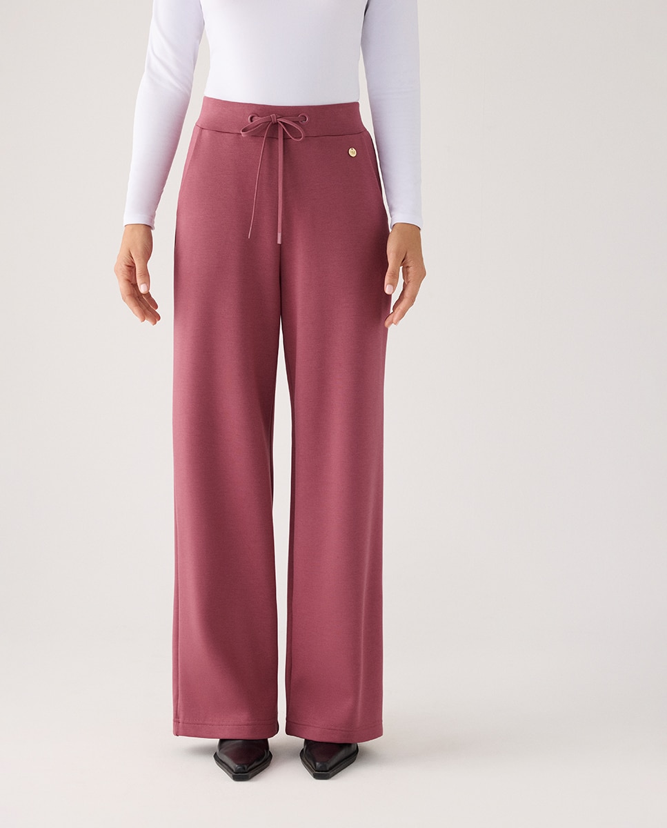Pantalones rectos afelpados tiro alto y cintura ajustable - Ysabel Mora - Rosa Rosa-1