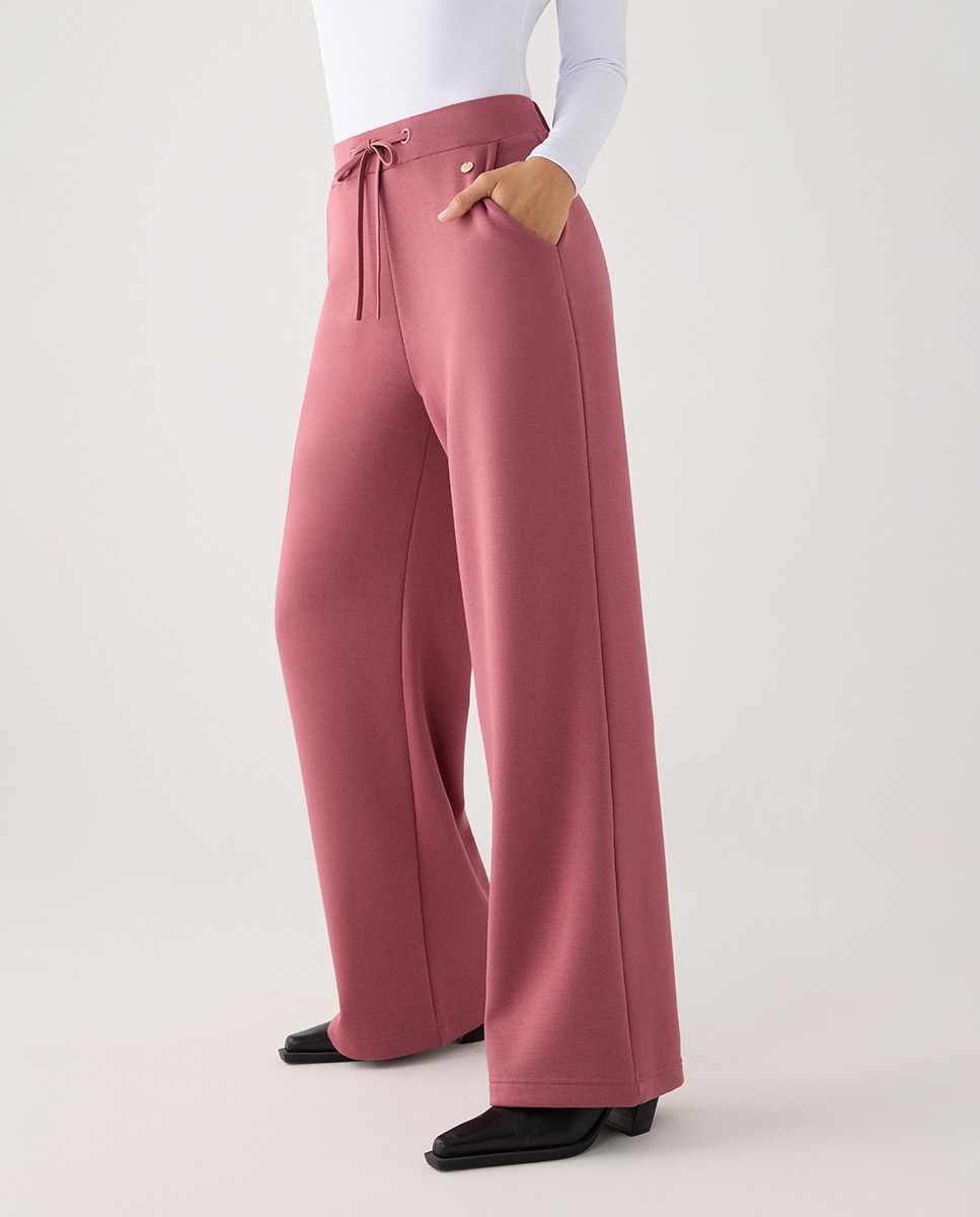Pantalones rectos afelpados tiro alto y cintura ajustable - Ysabel Mora - Rosa Rosa-3
