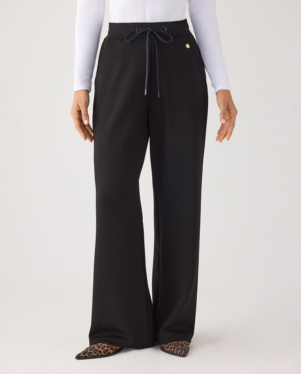 Pantalones rectos afelpados tiro alto y cintura ajustable - Ysabel Mora - Negro Negro-1