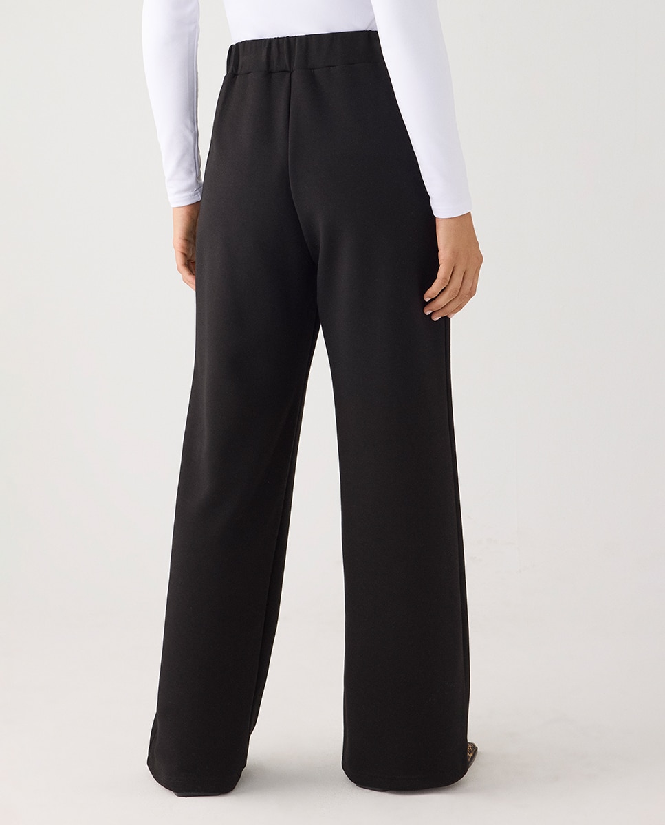 Pantalones rectos afelpados tiro alto y cintura ajustable - Ysabel Mora - Negro Negro-2