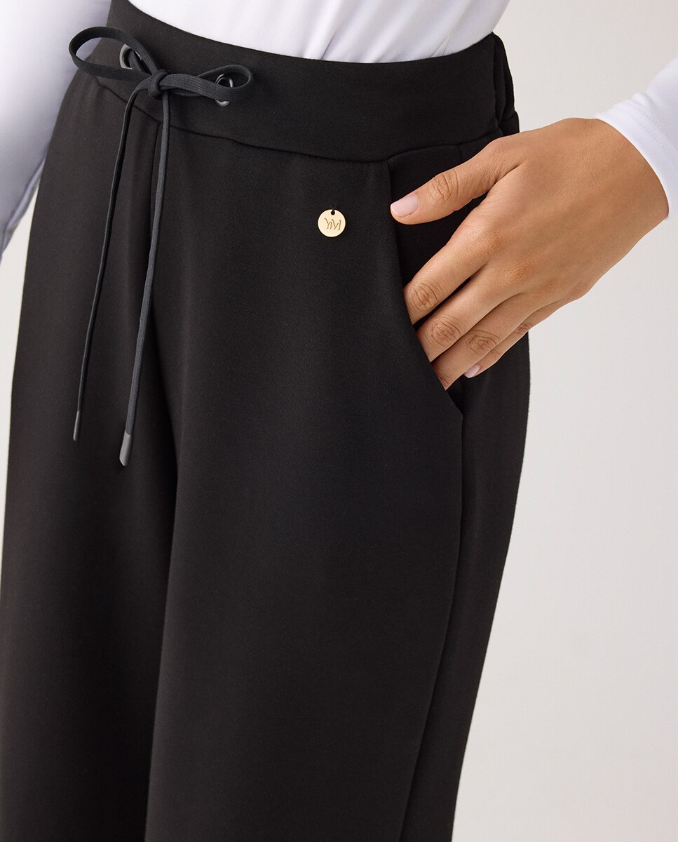 Pantalones rectos afelpados tiro alto y cintura ajustable - Ysabel Mora - Negro Negro-3