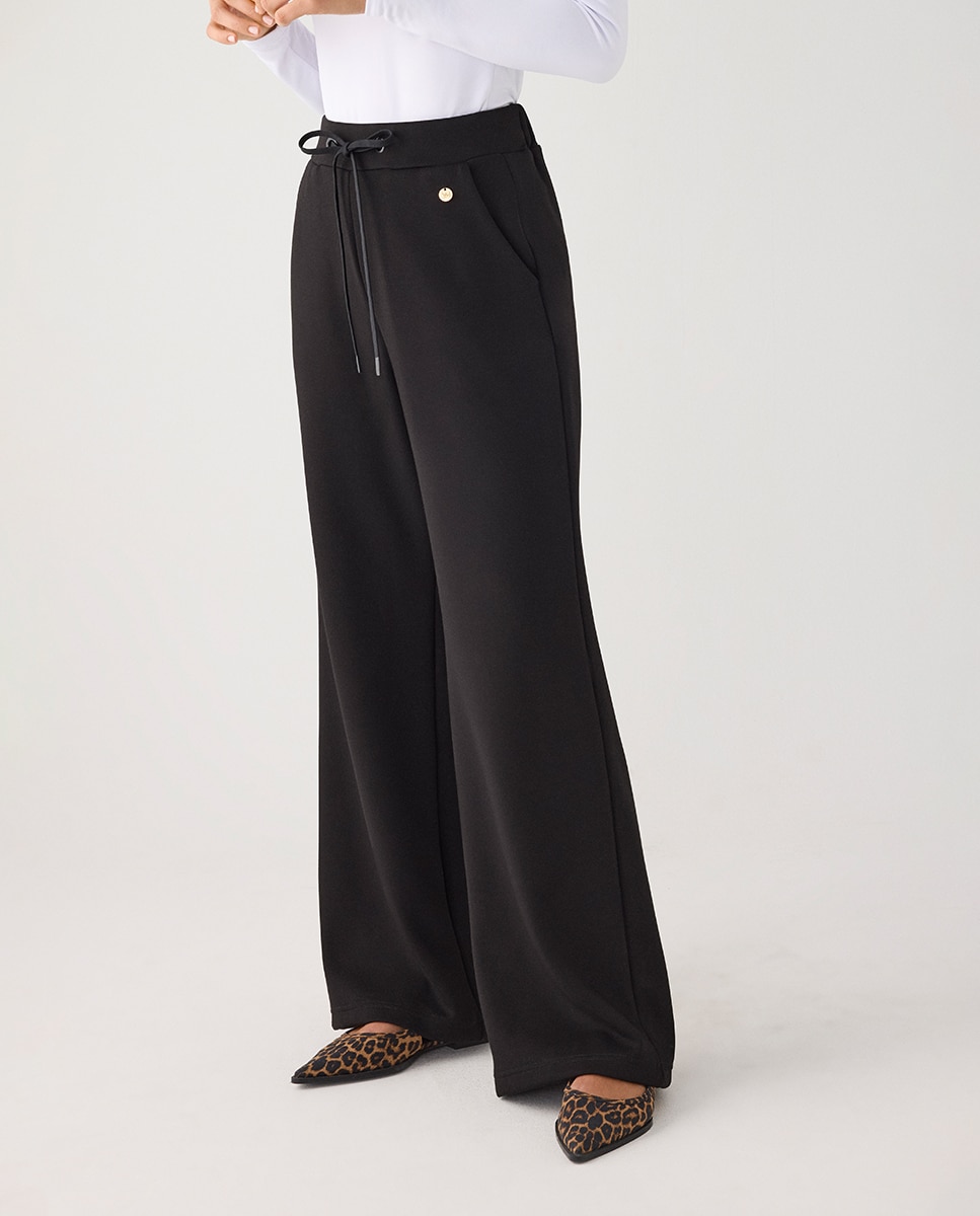 Pantalones rectos afelpados tiro alto y cintura ajustable - Ysabel Mora - Negro Negro-4