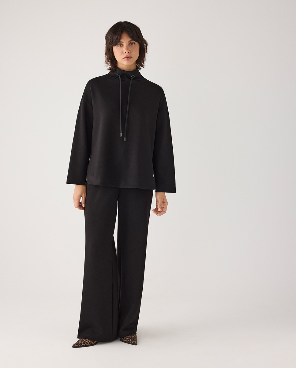 Pantalones rectos afelpados tiro alto y cintura ajustable - Ysabel Mora - Negro Negro-5