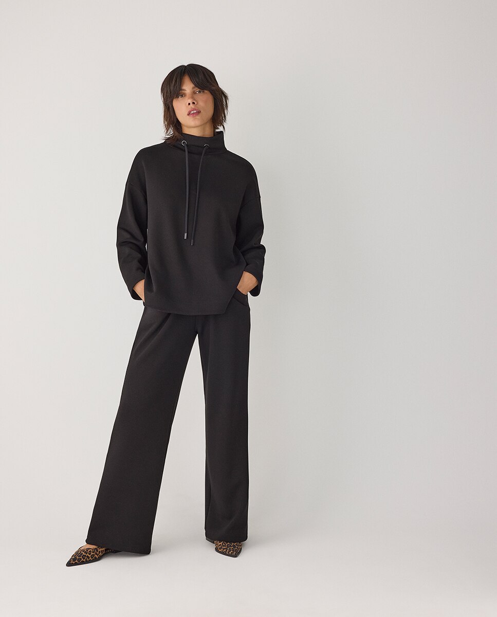 Pantalones rectos afelpados tiro alto y cintura ajustable - Ysabel Mora - Negro Negro-8