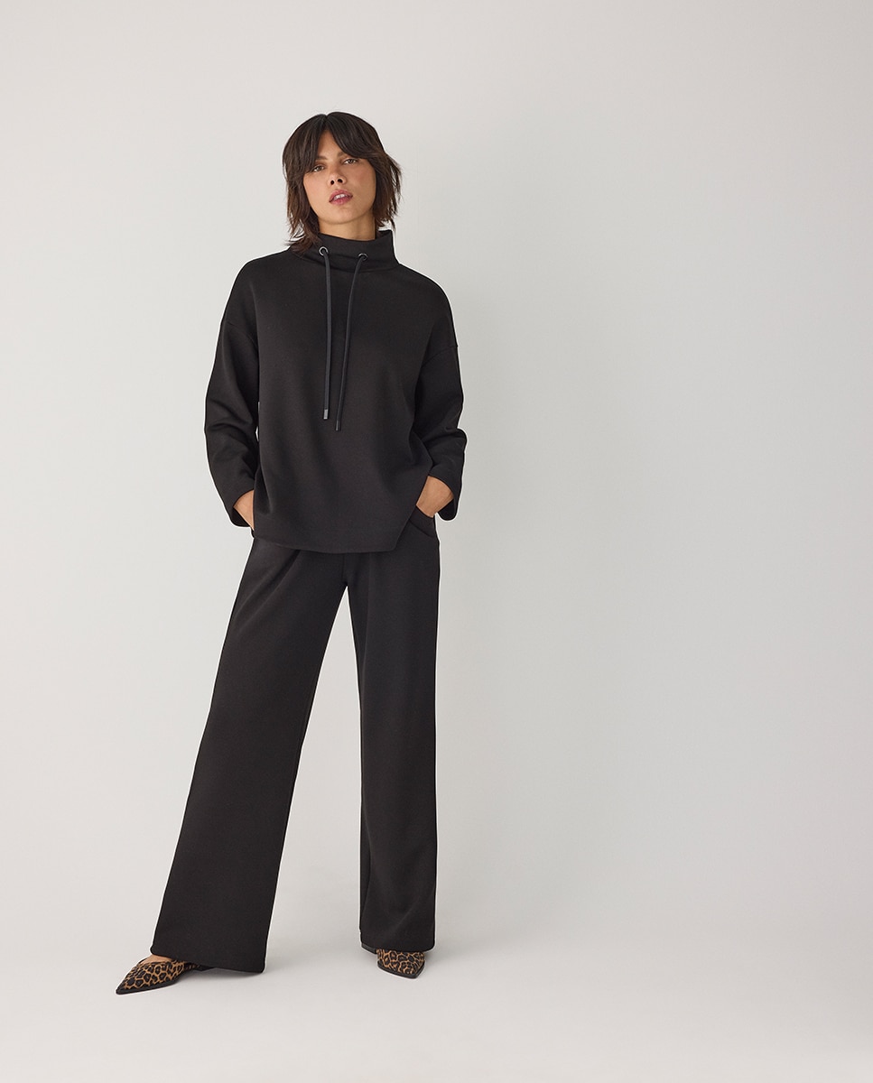 Pantalones rectos afelpados tiro alto y cintura ajustable - Ysabel Mora - Negro Negro-9