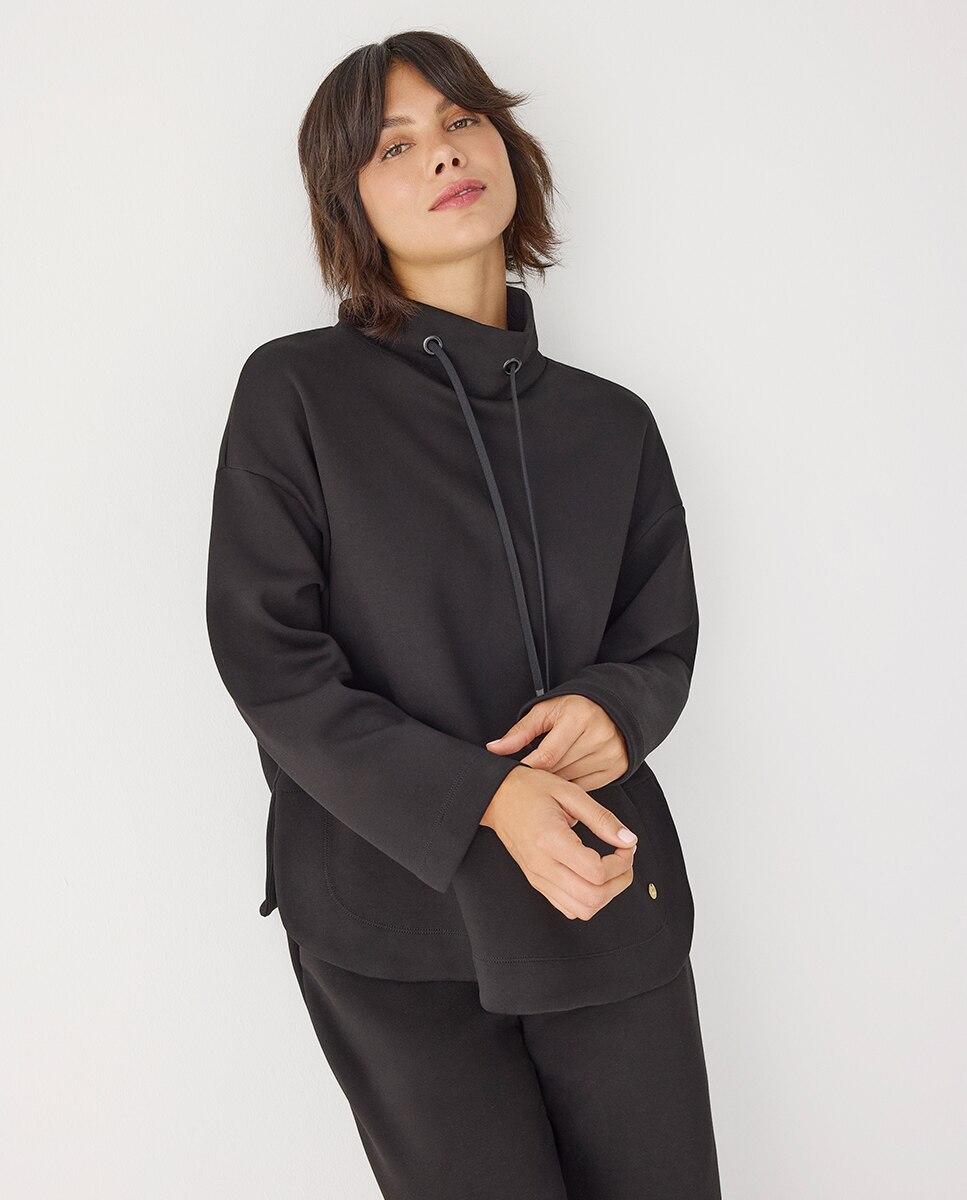Pantalones rectos afelpados tiro alto y cintura ajustable - Ysabel Mora - Negro Negro-10