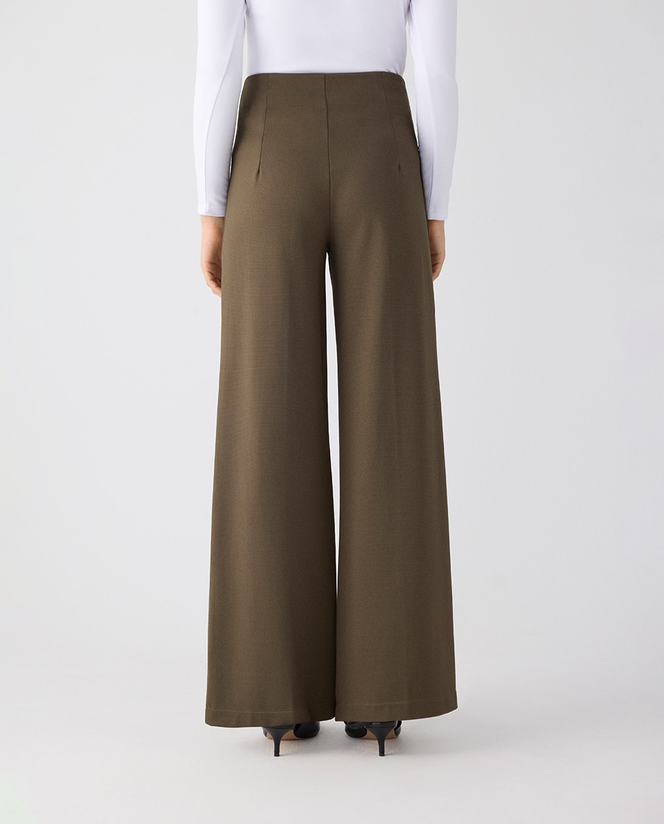 Pantalón ancho de tiro alto con botones decorativos - Ysabel Mora - Verde Verde-3