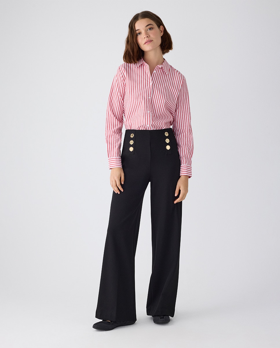 Imagen 0 de Pantalón ancho de tiro alto con botones decorativos Negro