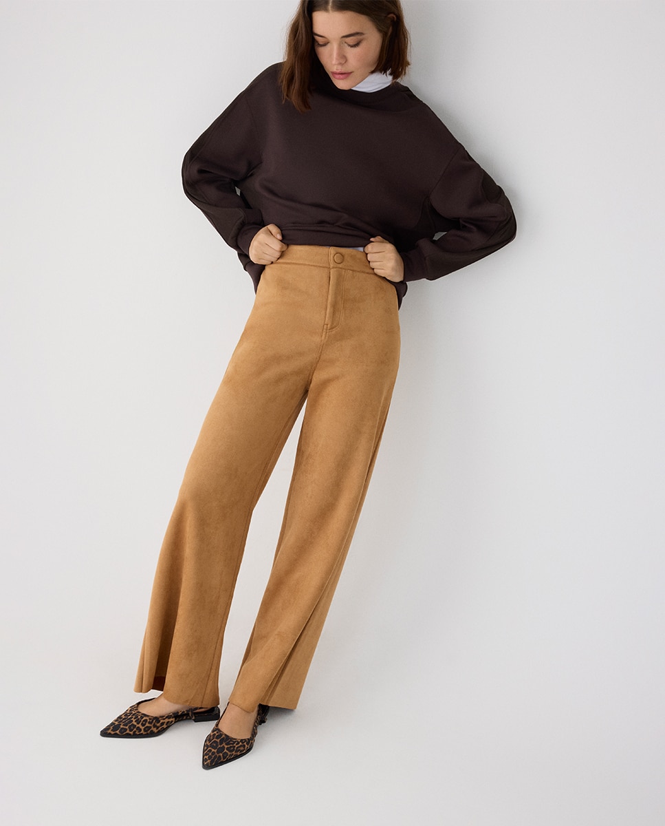 Pantalón ancho efecto ante - Ysabel Mora - Marrón oscuro Marrón oscuro-2