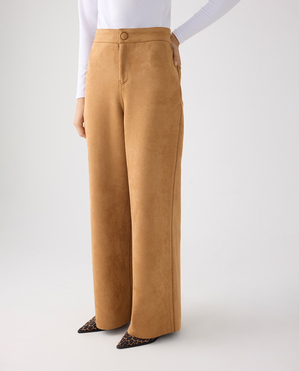 Pantalón ancho efecto ante - Ysabel Mora - Marrón oscuro Marrón oscuro-5