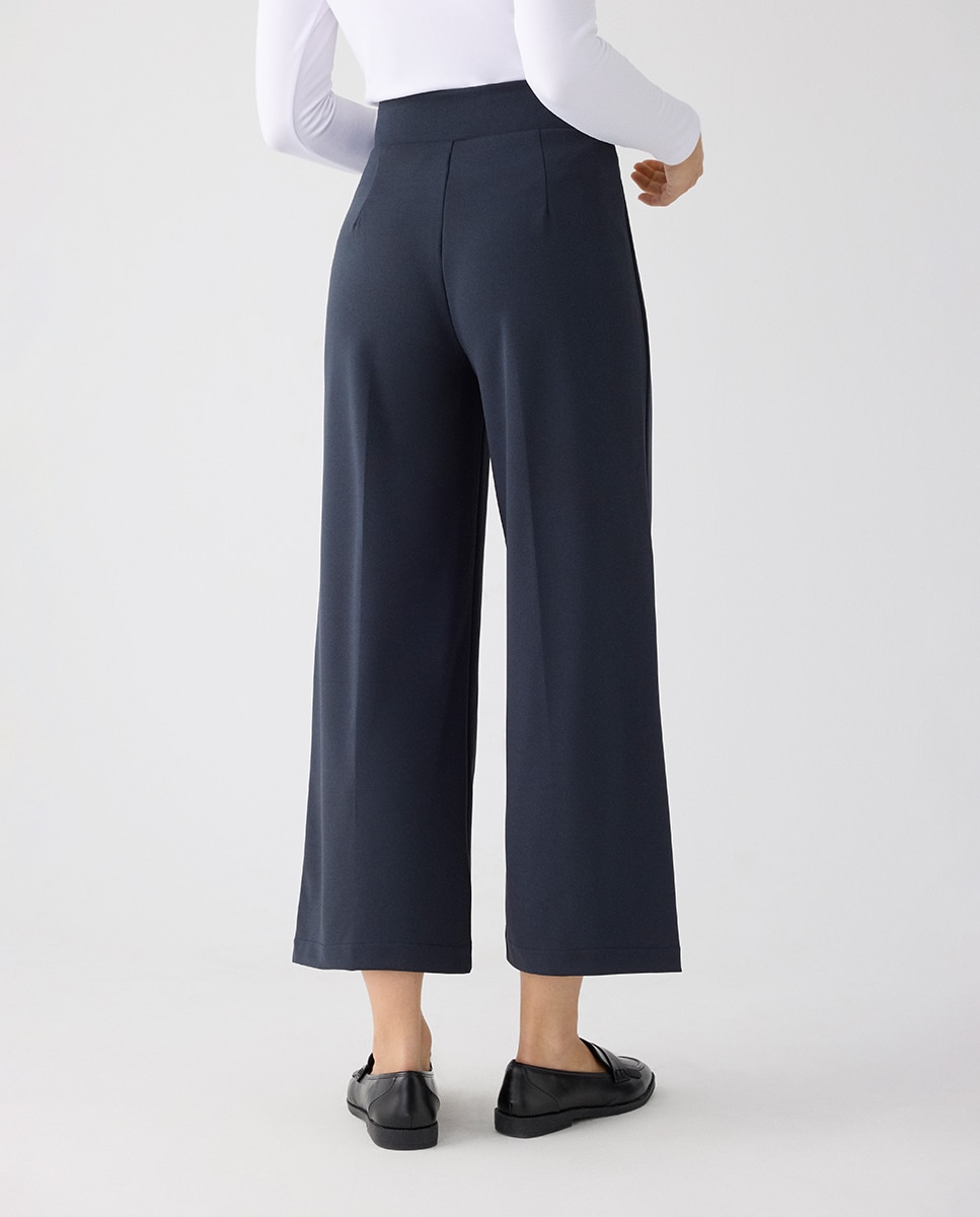 Pantalón ancho cropped tiro alto con botones decorativos - Ysabel Mora - Azul marino Azul marino-3
