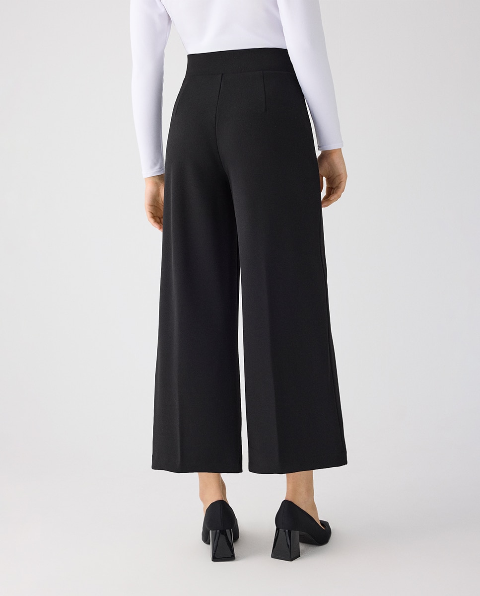 Pantalón ancho cropped tiro alto con botones decorativos - Ysabel Mora - Negro Negro-3