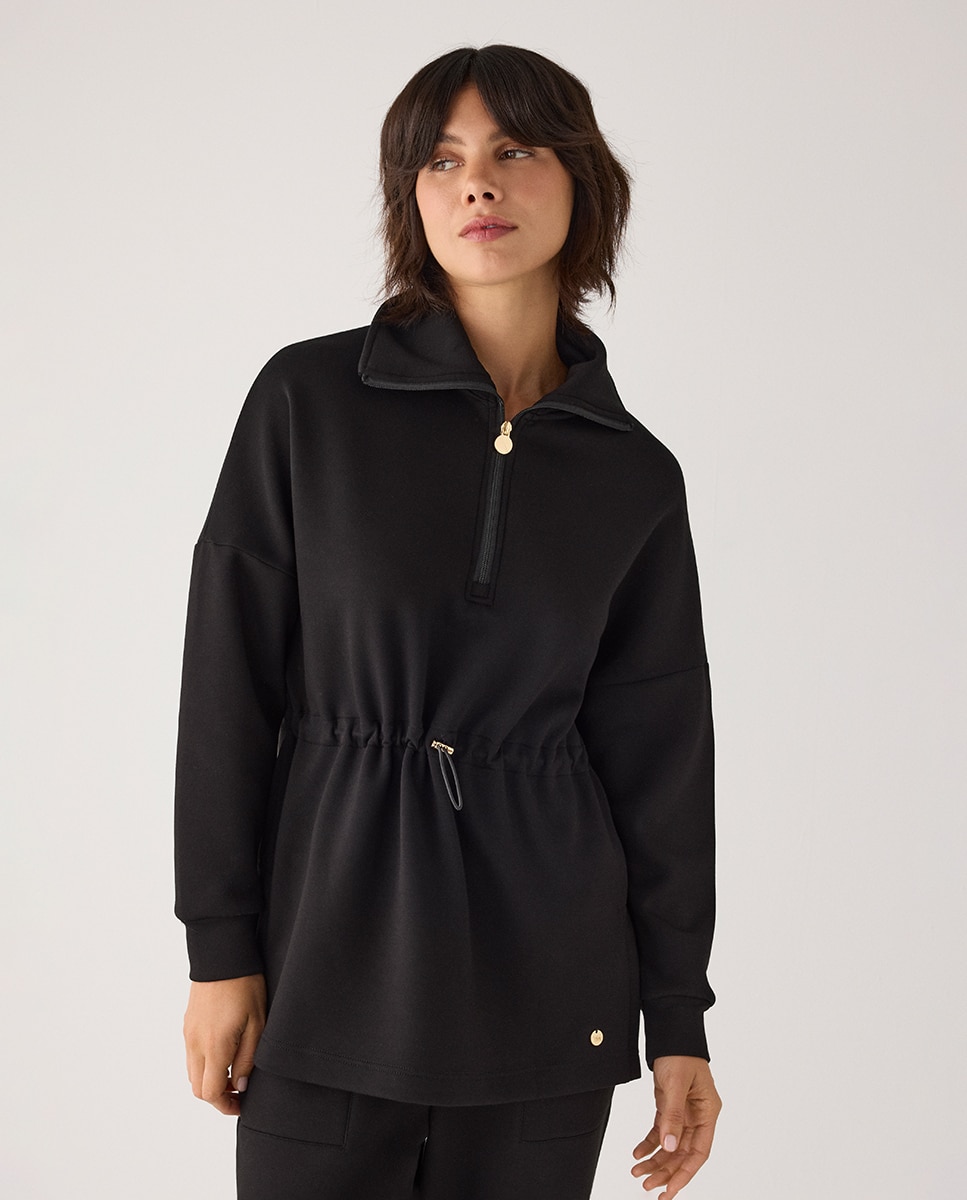 Sudadera larga afelpada con cremallera y cintura ajustable - Ysabel Mora - Negro Negro-1