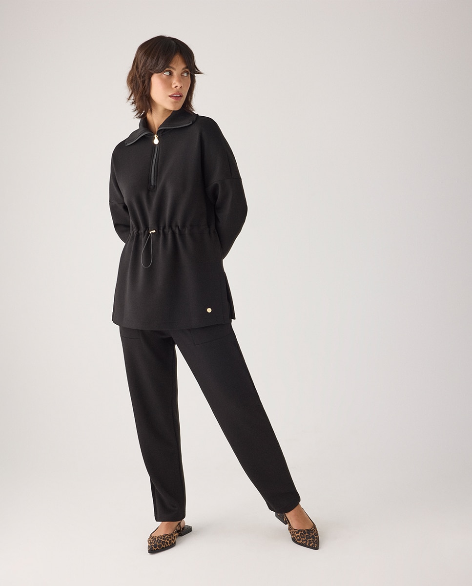 Sudadera larga afelpada con cremallera y cintura ajustable - Ysabel Mora - Negro Negro-2