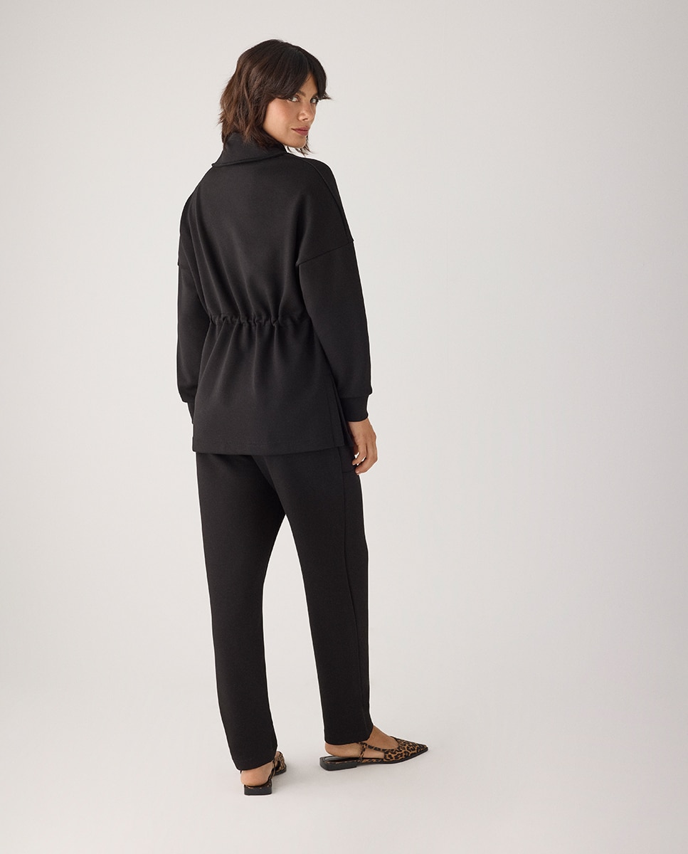 Sudadera larga afelpada con cremallera y cintura ajustable - Ysabel Mora - Negro Negro-3