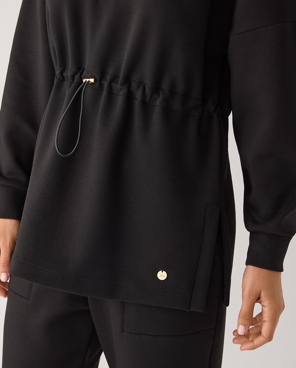 Sudadera larga afelpada con cremallera y cintura ajustable - Ysabel Mora - Negro Negro-5