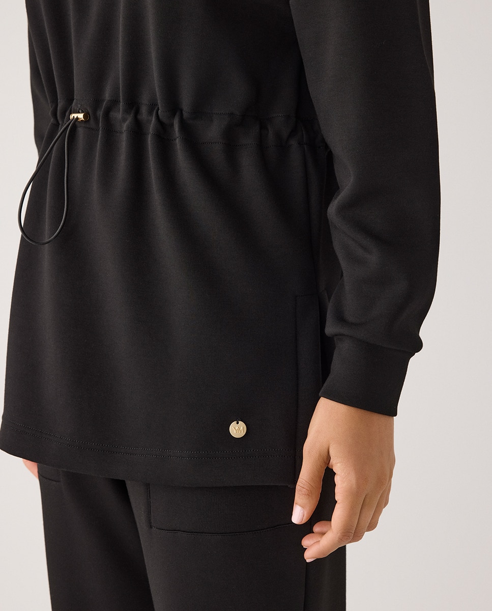 Sudadera larga afelpada con cremallera y cintura ajustable - Ysabel Mora - Negro Negro-7