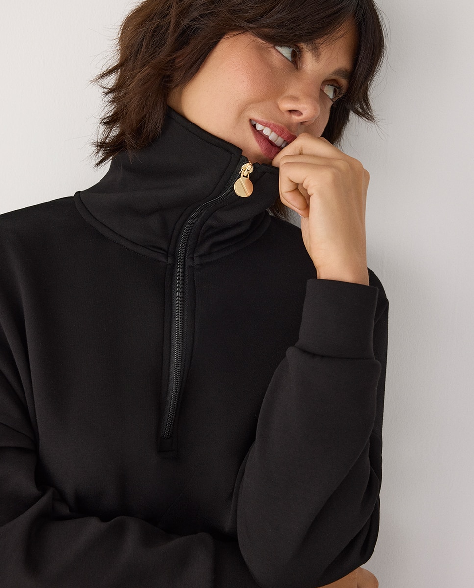 Sudadera larga afelpada con cremallera y cintura ajustable - Ysabel Mora - Negro Negro-8