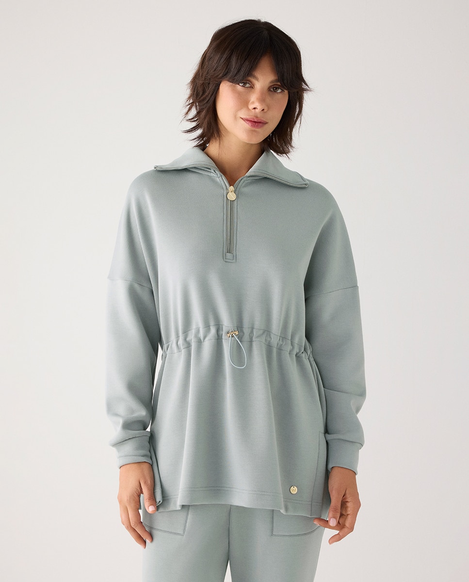 Sudadera larga afelpada con cremallera y cintura ajustable - Ysabel Mora - Verde Verde-1