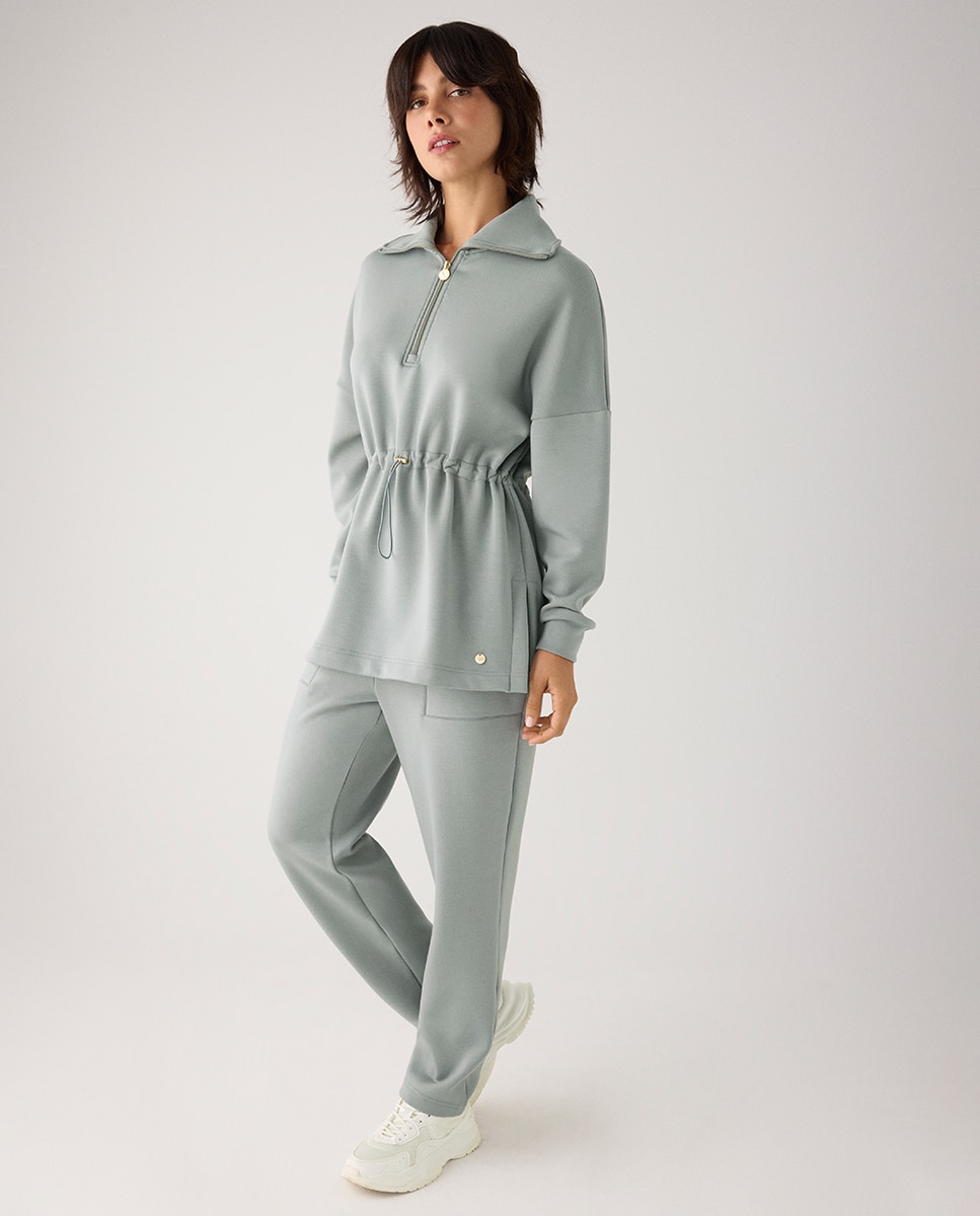 Sudadera larga afelpada con cremallera y cintura ajustable - Ysabel Mora - Verde Verde-2