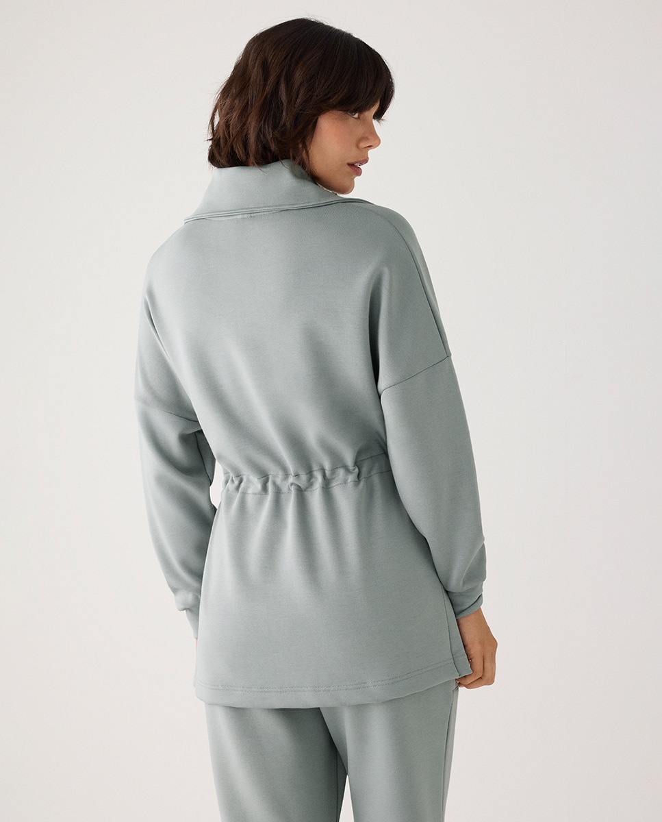 Sudadera larga afelpada con cremallera y cintura ajustable - Ysabel Mora - Verde Verde-4