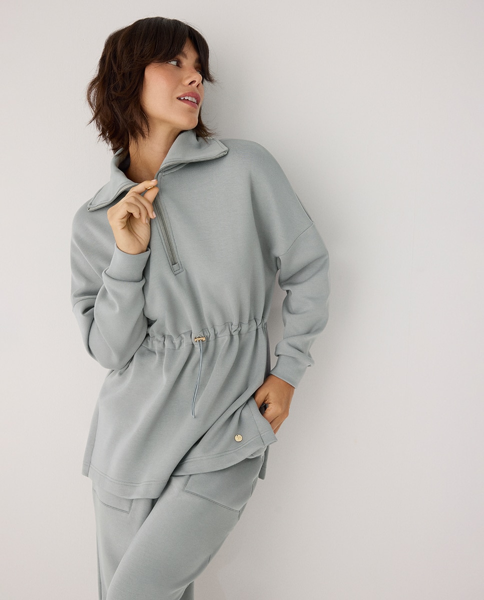 Sudadera larga afelpada con cremallera y cintura ajustable - Ysabel Mora - Verde Verde-7