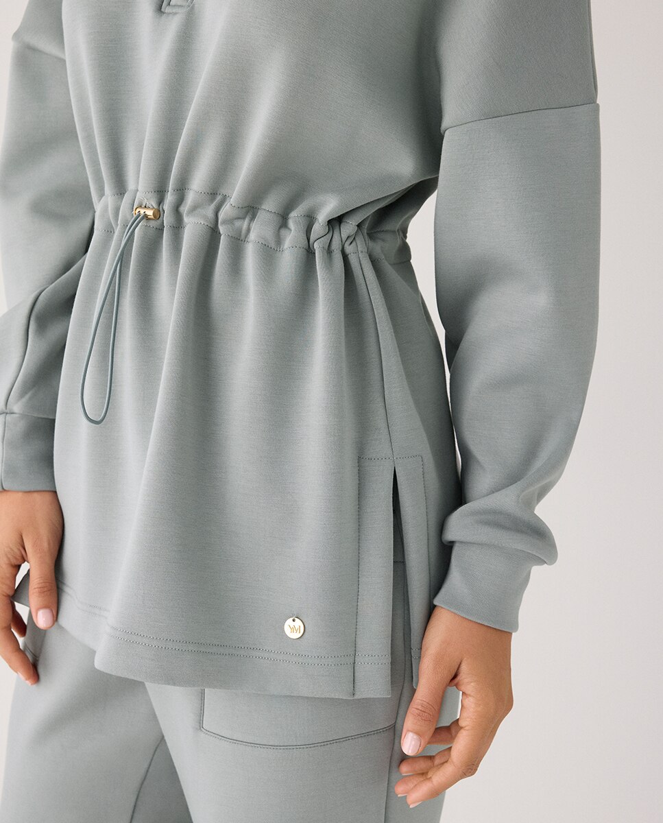 Sudadera larga afelpada con cremallera y cintura ajustable - Ysabel Mora - Verde Verde-9