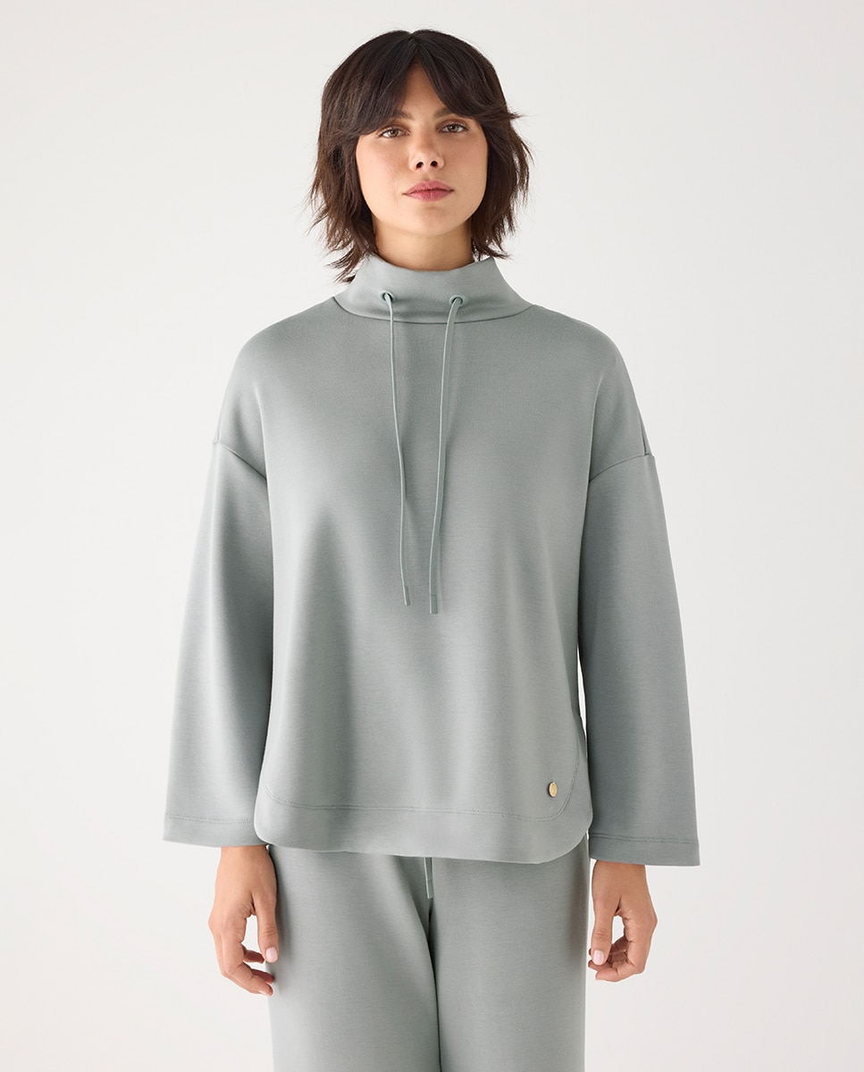 Sudadera afelpada cuello alto con cordones - Ysabel Mora - Verde Verde-1