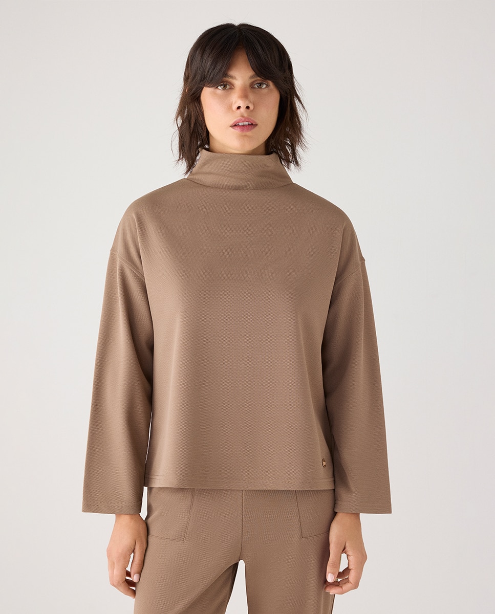 Sudadera textura piqué cuello alto - Ysabel Mora - Kaki Kaki-1