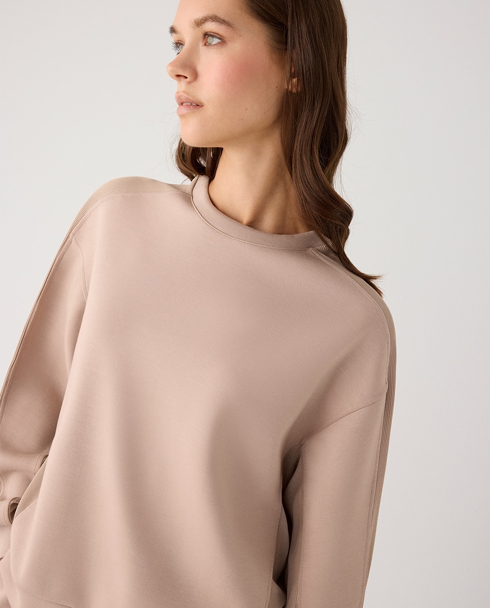 Sudadera afelpada con canalé y cuello redondo - Ysabel Mora - Marrón claro Marrón claro-2