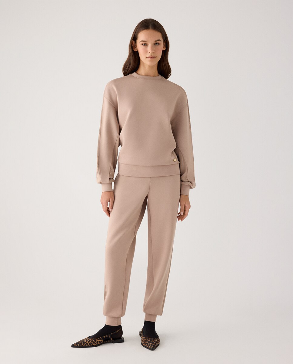 Sudadera afelpada con canalé y cuello redondo - Ysabel Mora - Marrón claro Marrón claro-3
