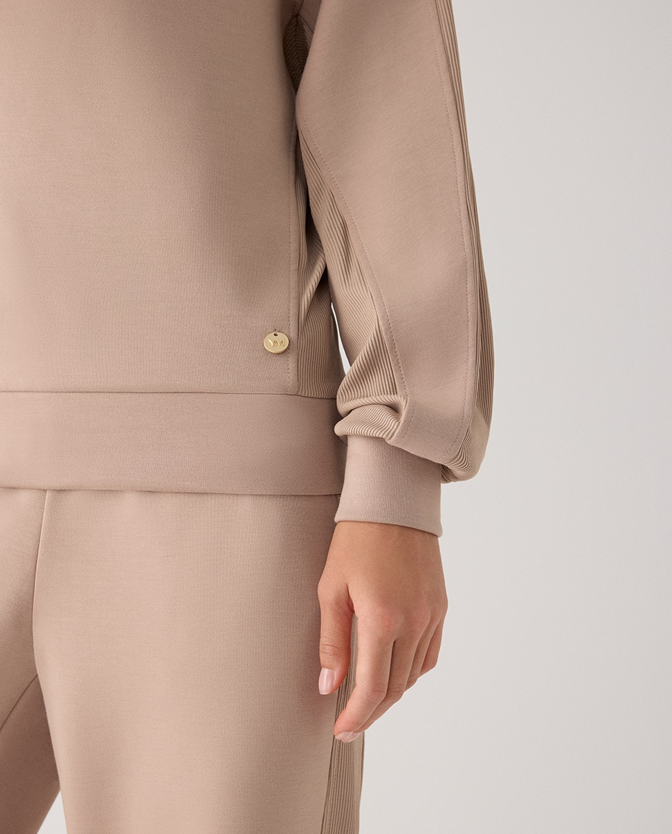 Sudadera afelpada con canalé y cuello redondo - Ysabel Mora - Marrón claro Marrón claro-6