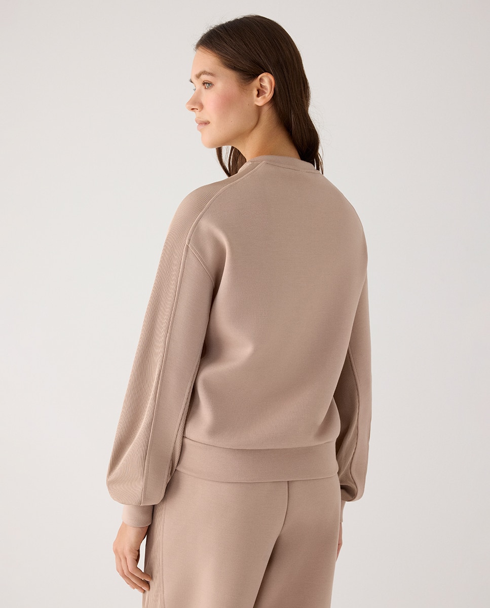 Sudadera afelpada con canalé y cuello redondo - Ysabel Mora - Marrón claro Marrón claro-7