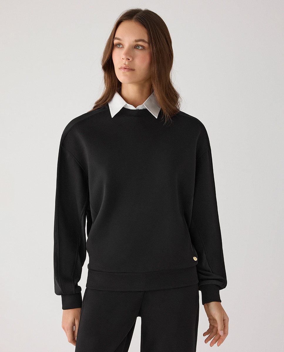 Sudadera afelpada con canalé y cuello redondo - Ysabel Mora - Negro Negro-1