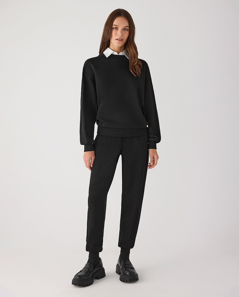 Sudadera afelpada con canalé y cuello redondo - Ysabel Mora - Negro Negro-2