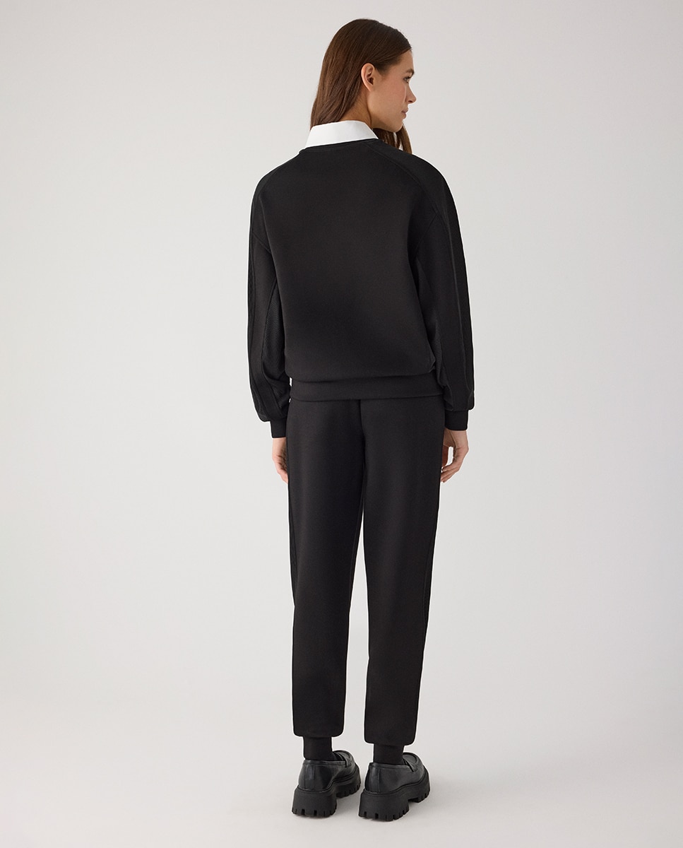 Sudadera afelpada con canalé y cuello redondo - Ysabel Mora - Negro Negro-3