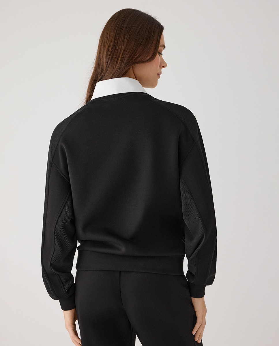 Sudadera afelpada con canalé y cuello redondo - Ysabel Mora - Negro Negro-4