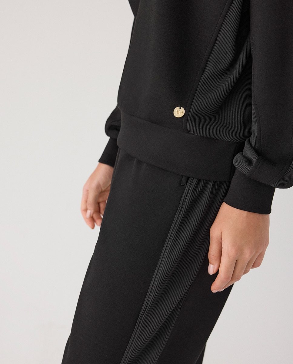 Sudadera afelpada con canalé y cuello redondo - Ysabel Mora - Negro Negro-5