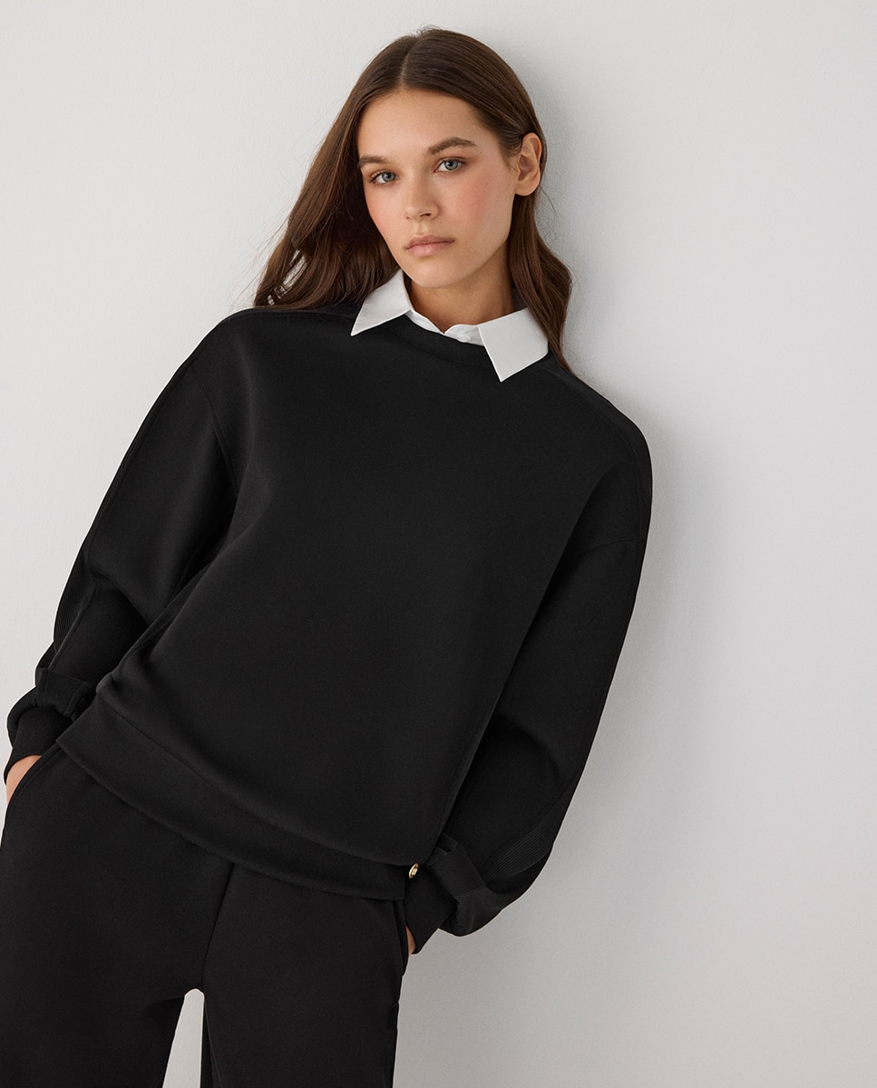 Sudadera afelpada con canalé y cuello redondo - Ysabel Mora - Negro Negro-6