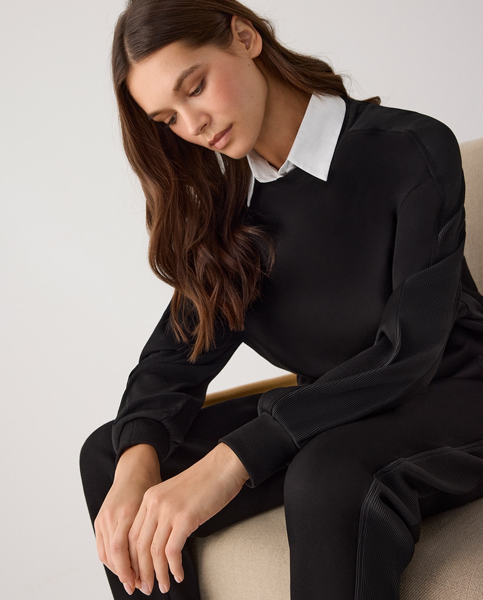 Sudadera afelpada con canalé y cuello redondo - Ysabel Mora - Negro Negro-9