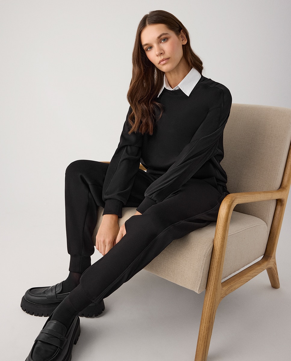 Sudadera afelpada con canalé y cuello redondo - Ysabel Mora - Negro Negro-10